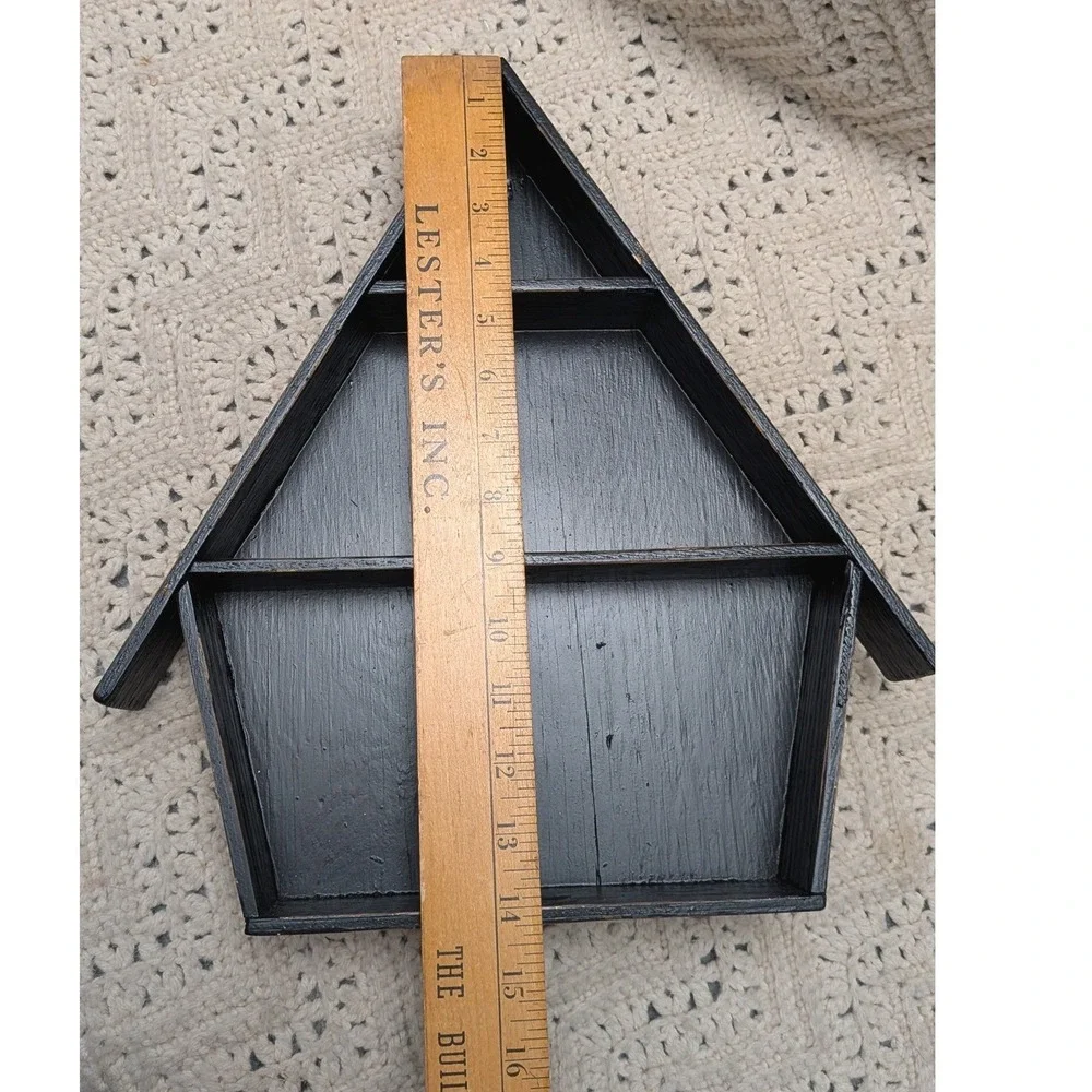 Vintage Black Wood House Curio Shelf Wall Hanging Shadow Box Display Case 14in